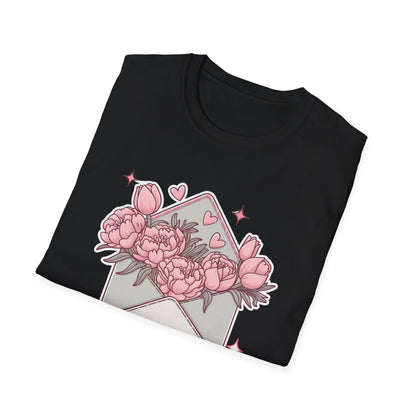 Charming 'Take All My Love' Floral T-Shirt - Romantic Peony & Tulip Envelope Tee | Sweet Valentine's Day Gift for Her