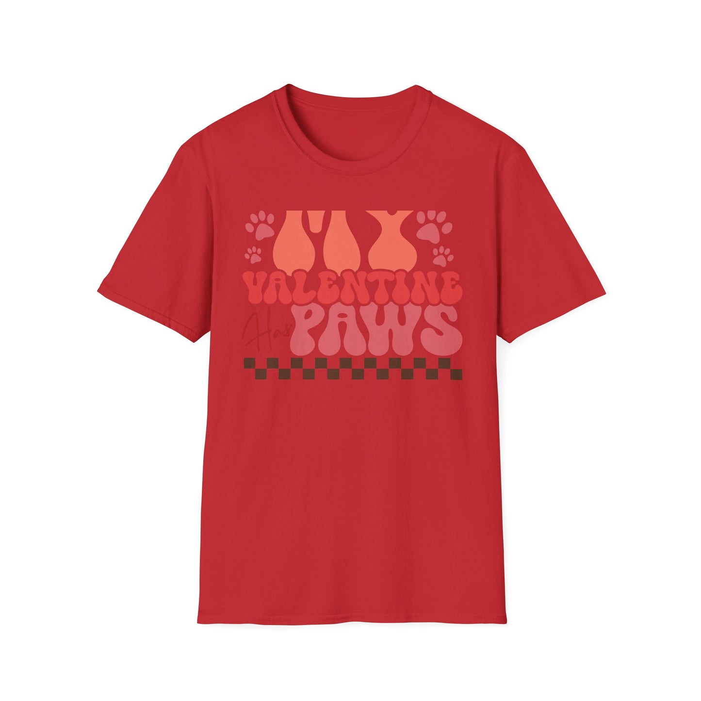 My Valentine Has Paws T-Shirt | Groovy Retro Pet Lover Tee | Adorable Dog Mom Cat Owner Gift