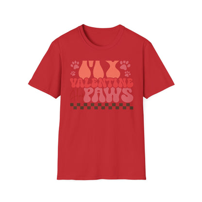 My Valentine Has Paws T-Shirt | Groovy Retro Pet Lover Tee | Adorable Dog Mom Cat Owner Gift