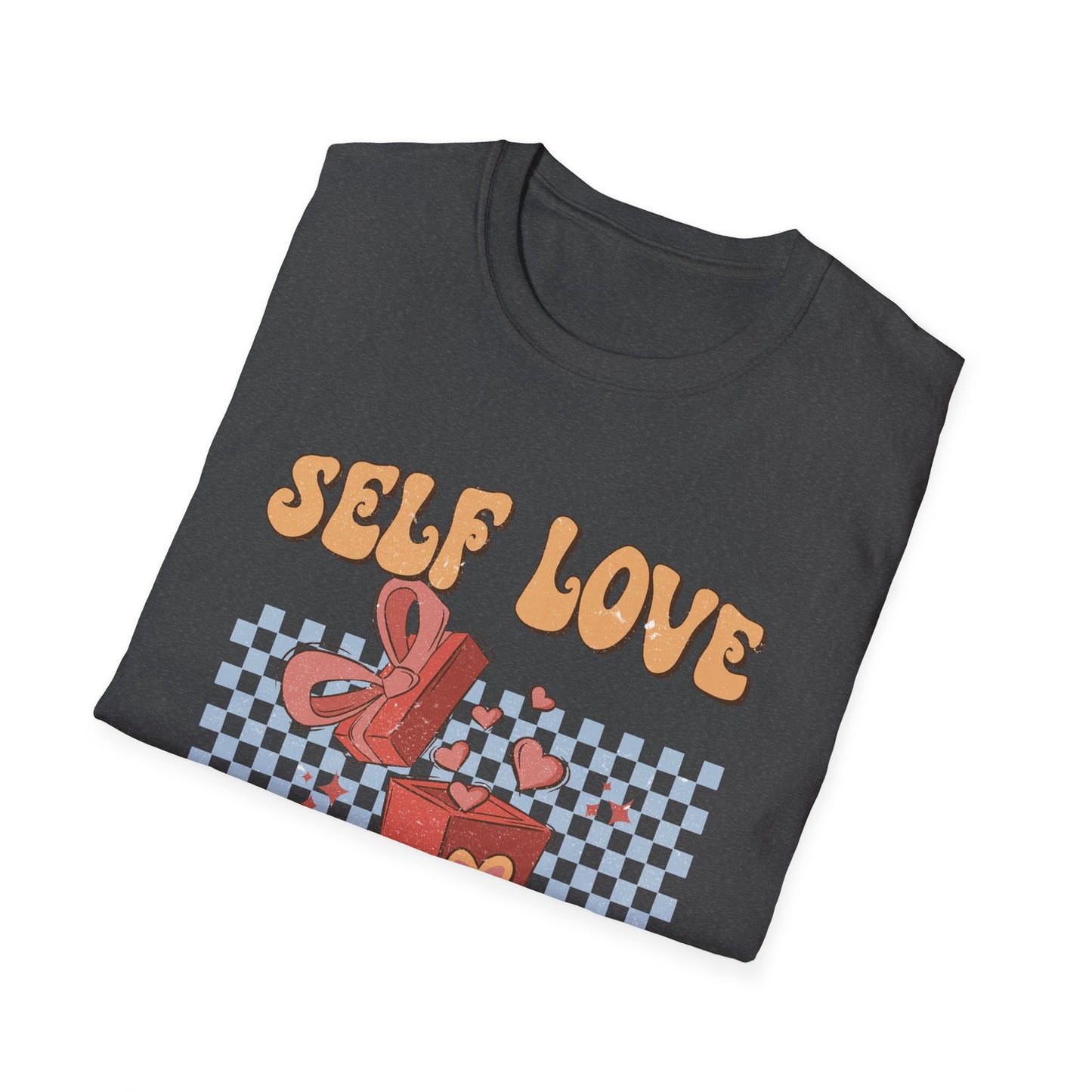 Empowering Self Love Is The Best Love T-Shirt | Groovy Retro Gift Tee | Positive Vibes Checkerboard Style