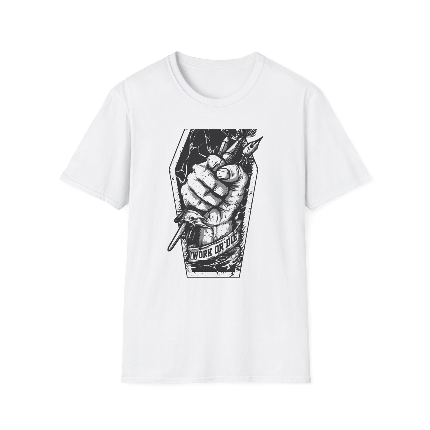 Unleash Creative Hustle: "Work or Die" Artist T-Shirt - Bold Grunge Art & Design Statement Tee