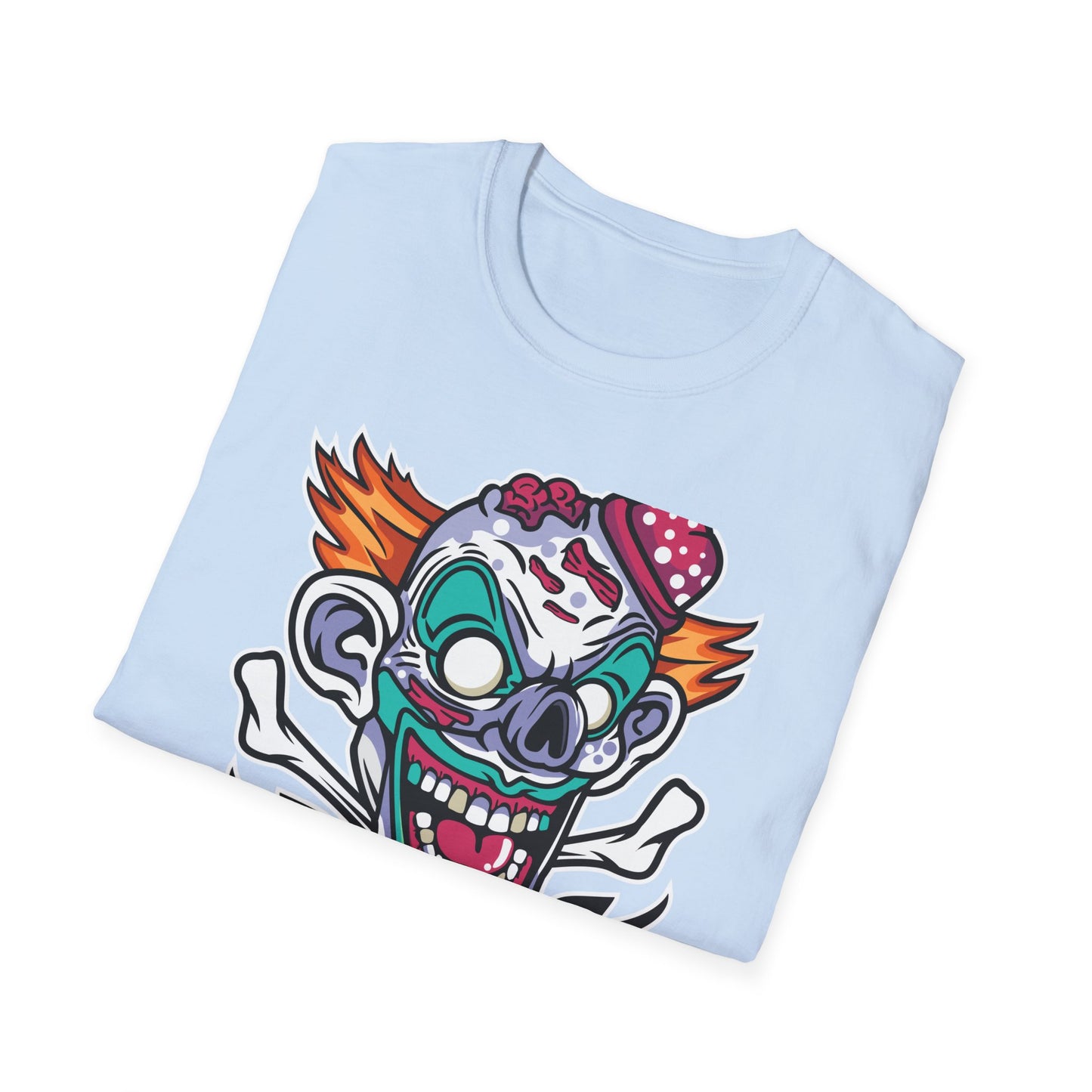 Spooky Zombie Clown Skull T-Shirt - Creepy Horror Fan Graphic Tee for Halloween & Edgy Style