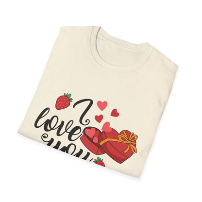 Sweet Valentine's Gift Box T-Shirt with Hearts & Strawberries | Adorable Romantic Tee for Her | Perfect Love Anniversary Apparel