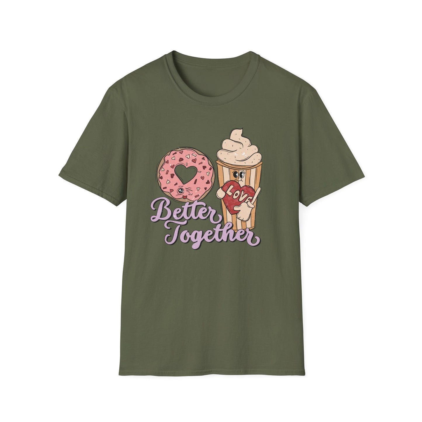 Adorable 'Better Together' Donut & Coffee Love T-Shirt | Retro Vintage Sweet Treat Couple's Tee | Perfect Valentine's Gift