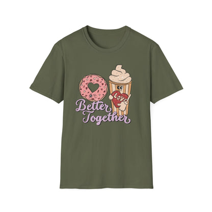 Adorable 'Better Together' Donut & Coffee Love T-Shirt | Retro Vintage Sweet Treat Couple's Tee | Perfect Valentine's Gift