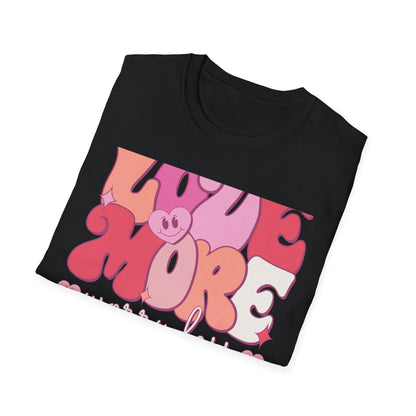 Groovy "LOVE MORE worry less" T-Shirt | Retro Happy Heart Tee | Positive Vibes Apparel for All | Inspiring Gift