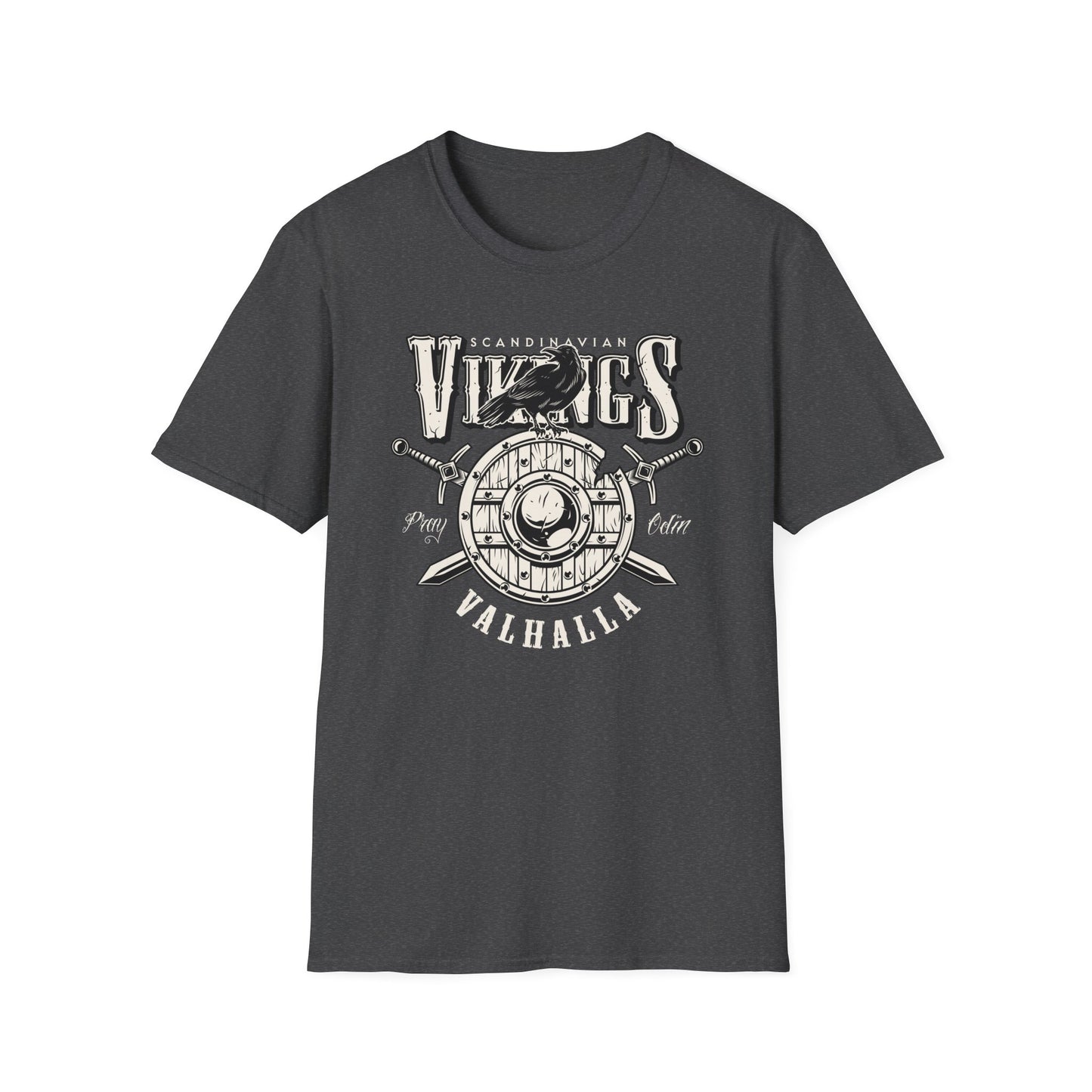 Epic Norse Viking Valhalla T-Shirt with Odin's Raven & Shield | Powerful Scandinavian Mythology Tee