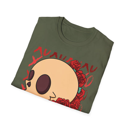 Charming XOXO Skull & Roses T-Shirt | Sweet Gothic Love Tee | Unique Edgy Romantic Print-on-Demand Apparel Gift