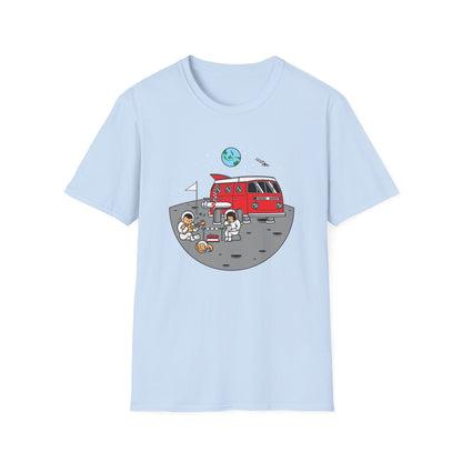 Epic Moon Camping T-Shirt: Astronauts, Space Van & Music Adventure Tee | Unique Cosmic Lover Gift