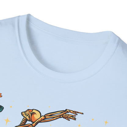Enchanting Skeleton Ballerina T-Shirt | Mystical Dance Goth Tee | Unique Spooky Chic Apparel for Halloween & Beyond