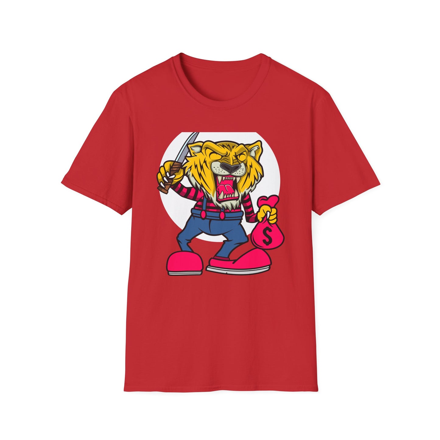 Fierce Tiger Hustler T-Shirt: Bold Roaring Gangster Streetwear Graphic Tee with Knife & Money Bag