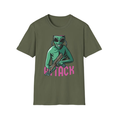 Unleash Chaos! Epic Alien Attack T-Shirt - Exposed Brain & Shotgun Sci-Fi Graphic Tee for Edgy Fans & Gamers. Bold & Unique!