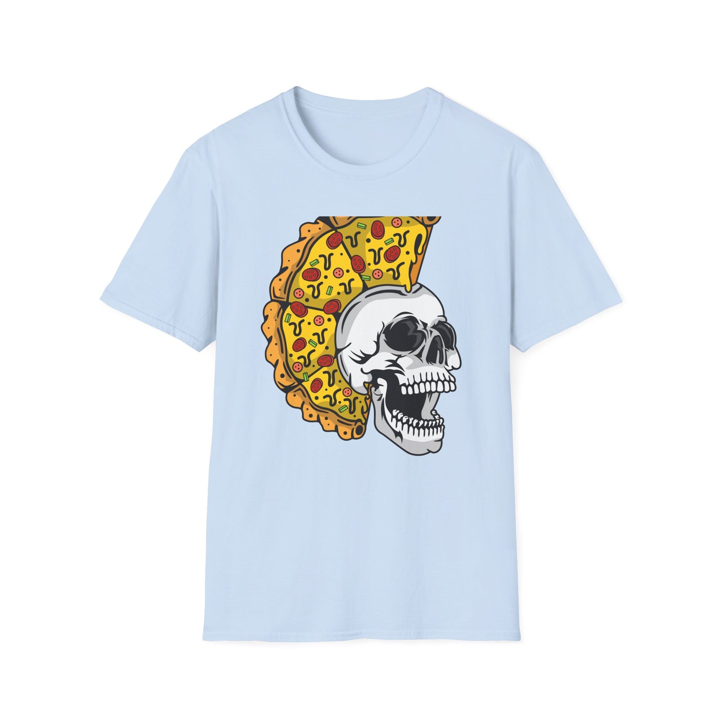 Epic Pizza Mohawk Skull T-Shirt | Radical Foodie & Punk Rock Style Tee | Unique Apparel for Men & Women