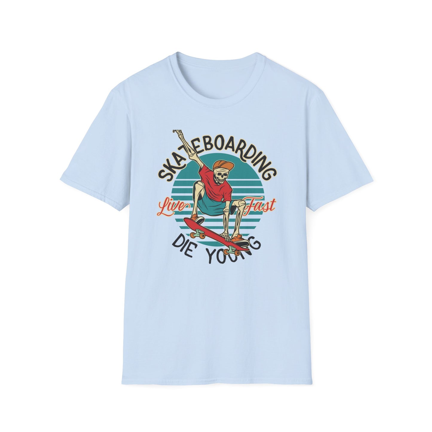 Vintage Skateboarding Skeleton T-Shirt | "Live Fast Die Young" Retro Skater Tee for Edgy Style