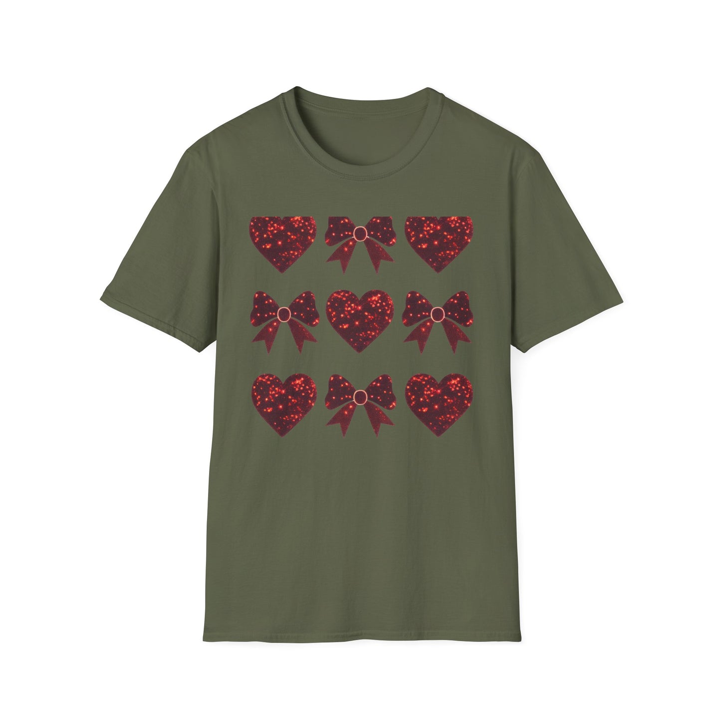 Dazzling Sparkle Hearts & Bows T-Shirt | Chic Glitter Love Tee for Women | Radiant Valentine's Day Gift