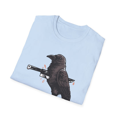 Bold Stabbed Raven T-Shirt - Unique Gothic Crow Design. Embrace Dark Aesthetics with this Edgy Statement Tee!