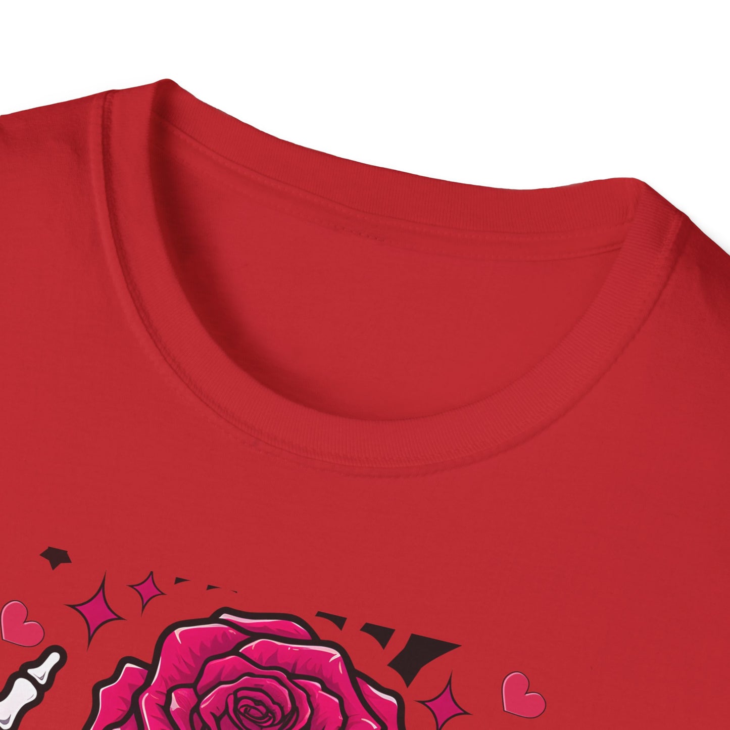 Spooky Sweet Valentine's T-Shirt: Skeleton Hands Holding Pink Rose & Heart - Unique Gothic Love Tee Gift