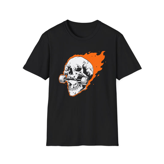 Epic Flaming Skull Skateboard T-Shirt – Rad Skater & Punk Rock Graphic Tee for Bold Street Style