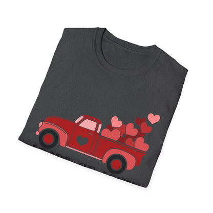 Charming Red Pickup Truck Hearts T-Shirt | Sweet Love Delivery Valentine's Day Gift Tee for Her & Him