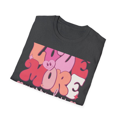 Groovy "LOVE MORE worry less" T-Shirt | Retro Happy Heart Tee | Positive Vibes Apparel for All | Inspiring Gift