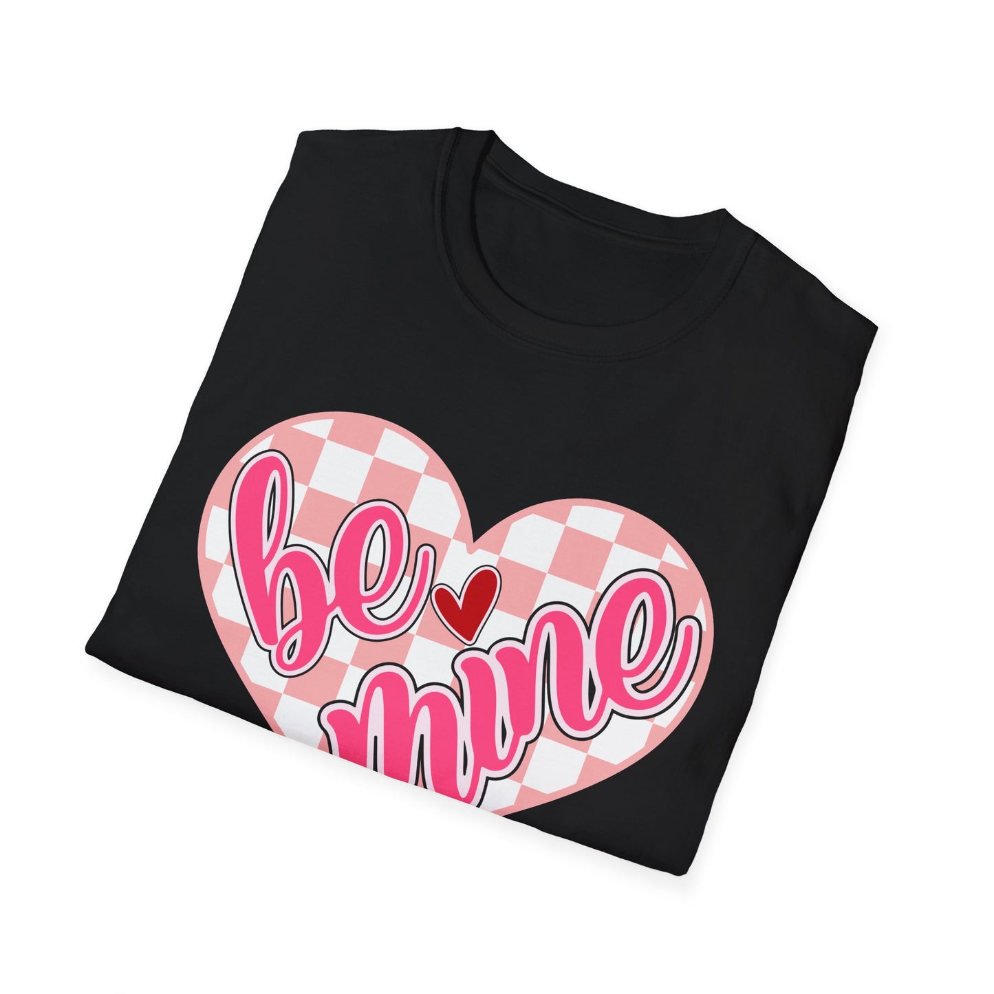 Trendy 'Be Mine' Valentine's T-Shirt | Cute Pink Checkerboard Heart Tee | Retro Y2K Love Gift for Her