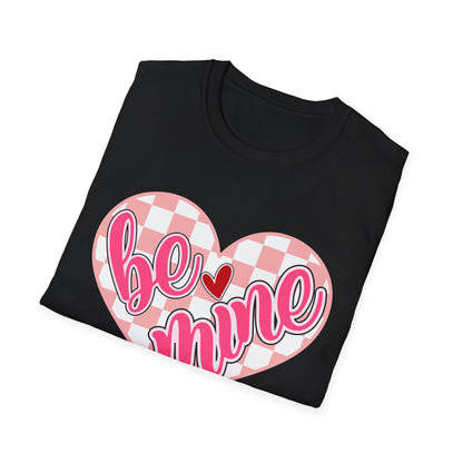 Trendy 'Be Mine' Valentine's T-Shirt | Cute Pink Checkerboard Heart Tee | Retro Y2K Love Gift for Her