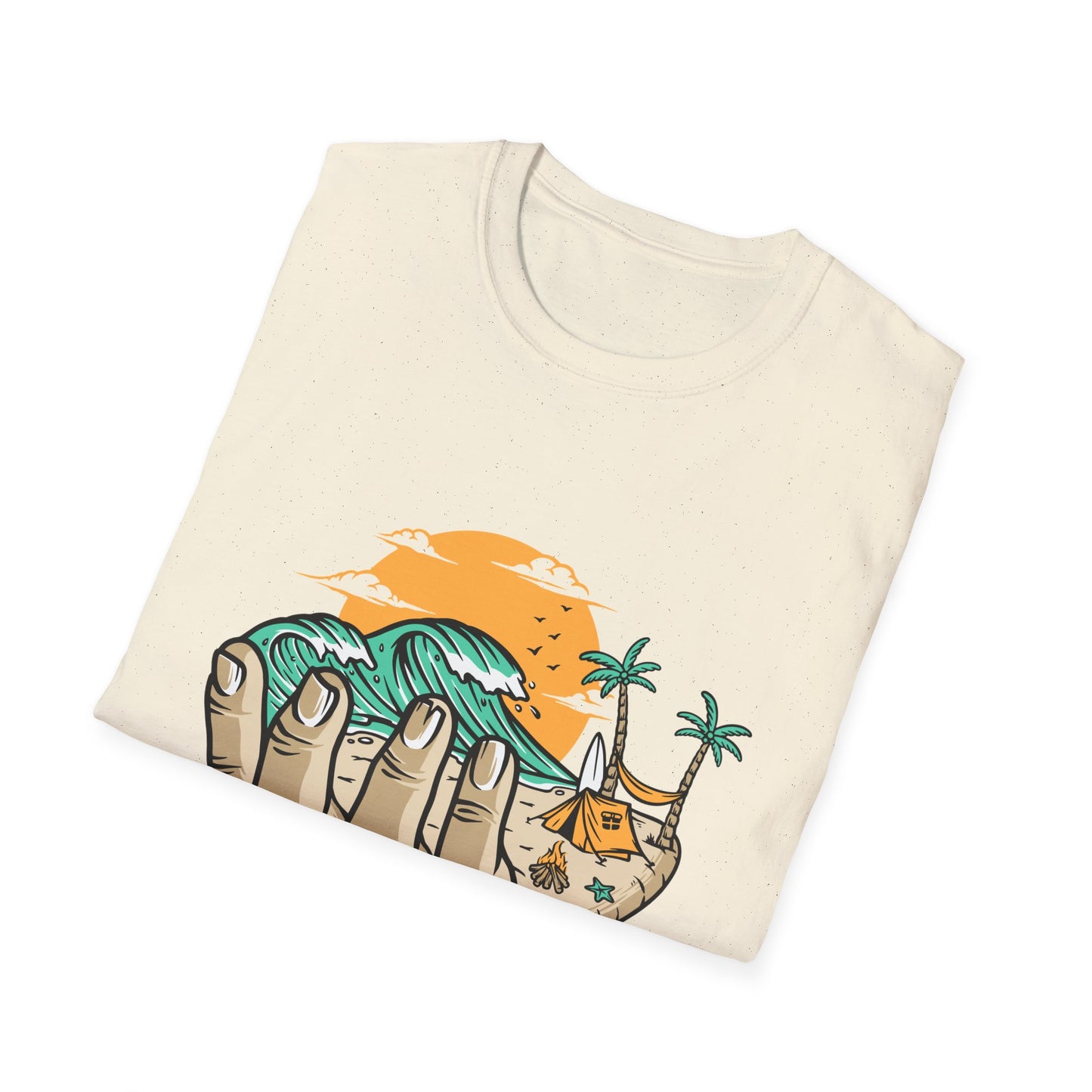 Epic Beach Life Hand T-Shirt | Surf, Camp & Travel Adventure Tee | Vibrant Tropical Sunset Vacation Top