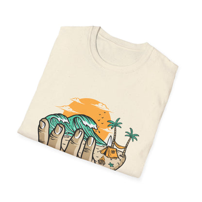 Epic Beach Life Hand T-Shirt | Surf, Camp & Travel Adventure Tee | Vibrant Tropical Sunset Vacation Top
