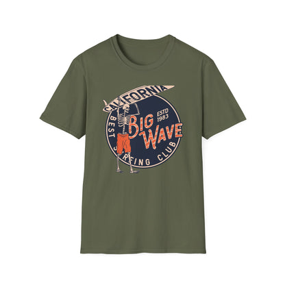 Epic California Big Wave Surfing Club T-Shirt - Vintage Skeleton Surfer Tee for Beach Lovers & Retro Style Fans