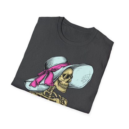 Effortlessly Chic Skeleton Sun Hat T-Shirt | Sassy Summer Beach Vacation Tee | Unique Women's Fashion