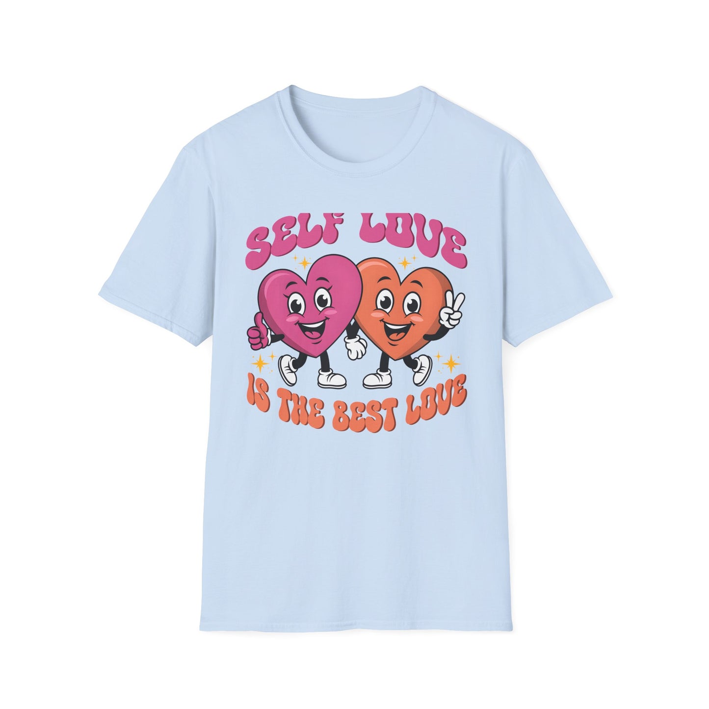 Uplifting Self Love T-Shirt | Groovy Cartoon Hearts Tee | Positive Vibes & Retro Empowerment Apparel
