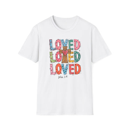 Vibrant Loved John 3:16 T-Shirt | Christian Faith Cross Hearts Tee | Uplifting Scripture Apparel for Women & Believers