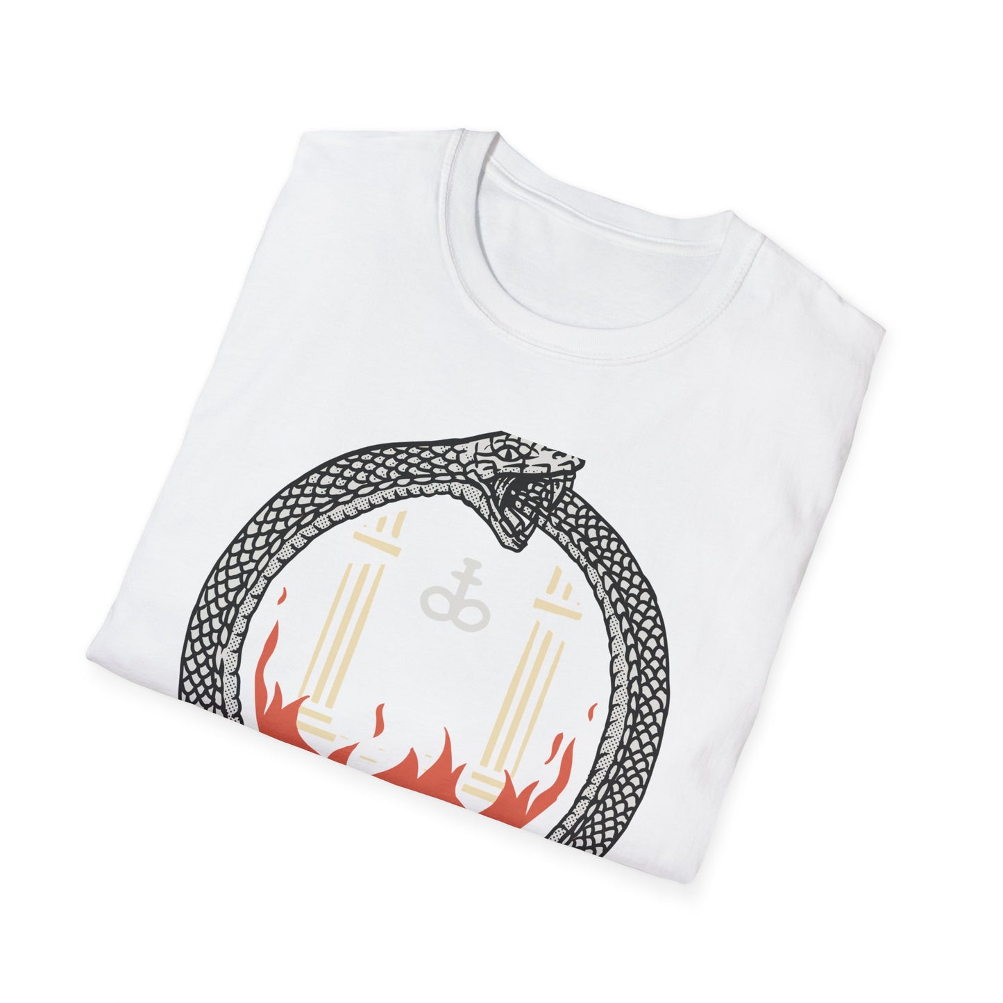 Mystical Ouroboros Serpent T-Shirt with Alchemical Leviathan Cross & Pillars - Esoteric Wisdom Tee