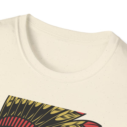 Bold Indigenous Warrior Chief T-Shirt | Majestic Feather Headdress & Tomahawks Tee | Powerful Cultural Design Gift