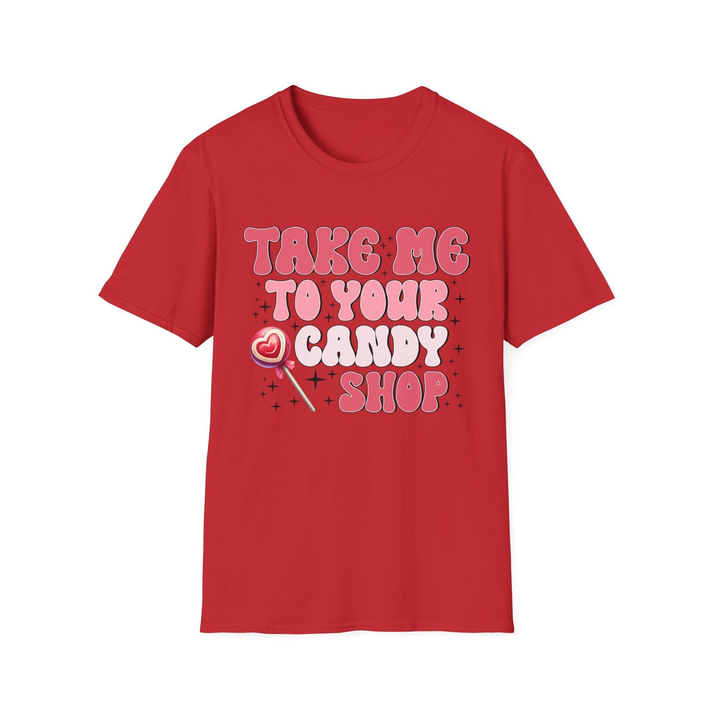 Sweet Retro Candy Shop T-Shirt | Groovy 'Take Me To Your Candy Shop' Tee with Heart Lollipop | Fun & Flirty Pop Culture Vibe