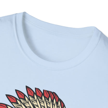 Striking Native Chief Skull Headdress T-Shirt - Unique Gothic Biker Tattoo Art Apparel for Rebel Souls