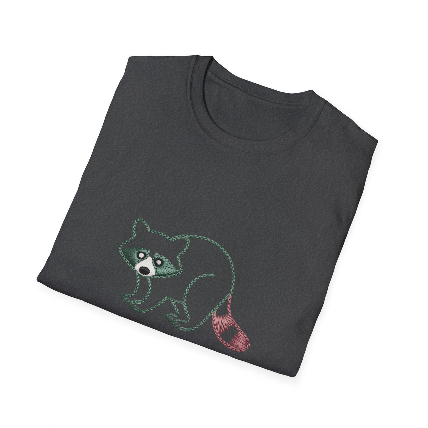 Hilarious Raccoon Running On Snacks T-Shirt | Unique Embroidered Style Animal Lover Tee | Funny Foodie Gift