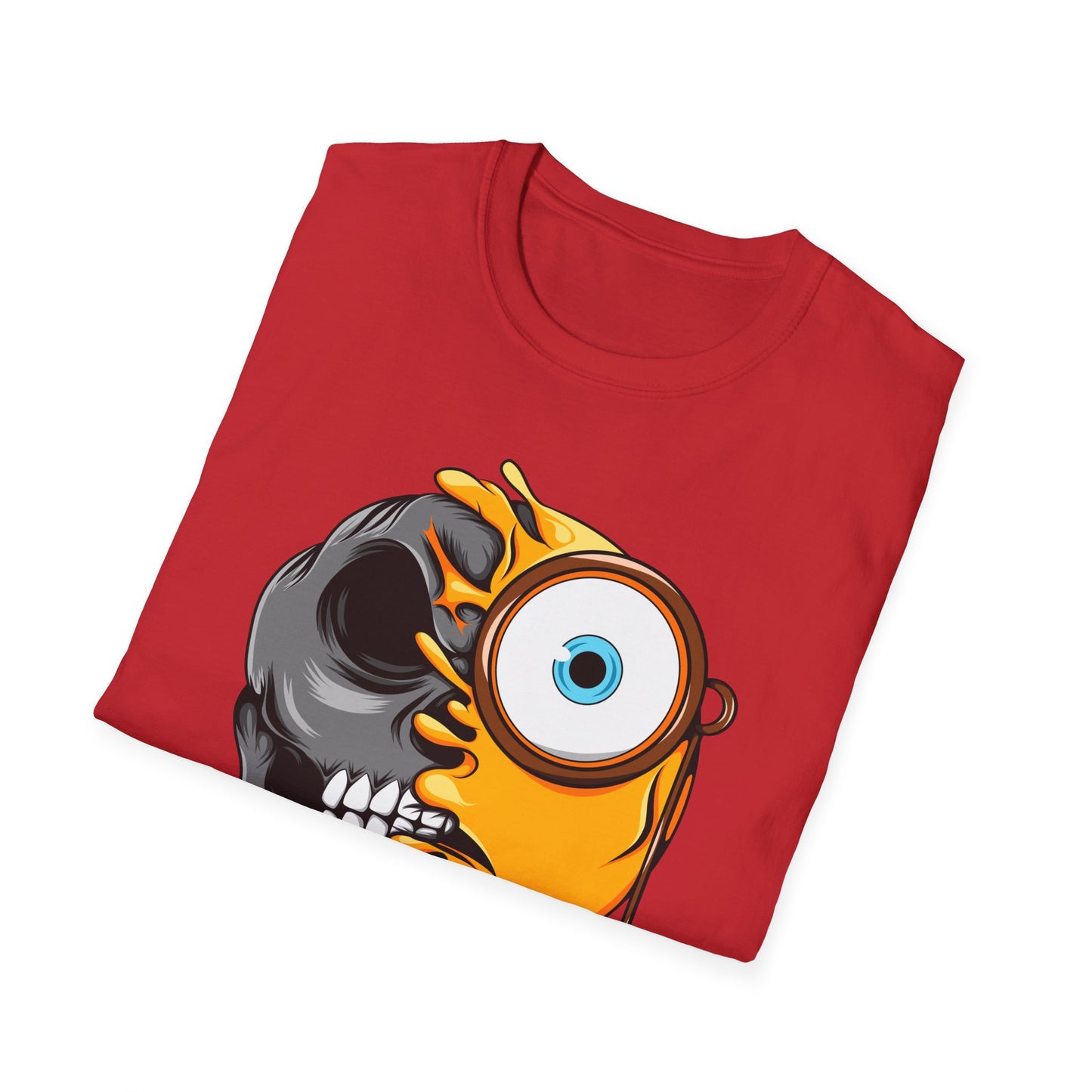 Edgy Half Skull Half Emoji T-Shirt | Unique Melting Monocle Face Tee | Awesome Duality Art for Bold Style