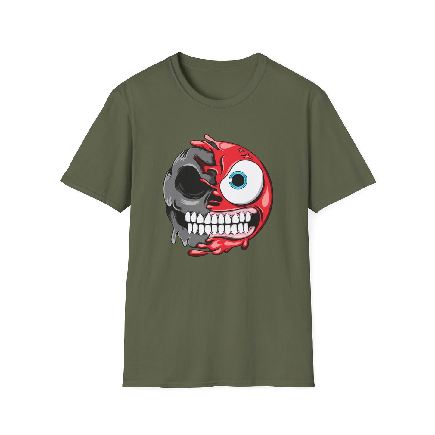 Awesome Split Personality Skull Emoji T-Shirt - Unique Edgy Design for Dark Humor & Bold Style