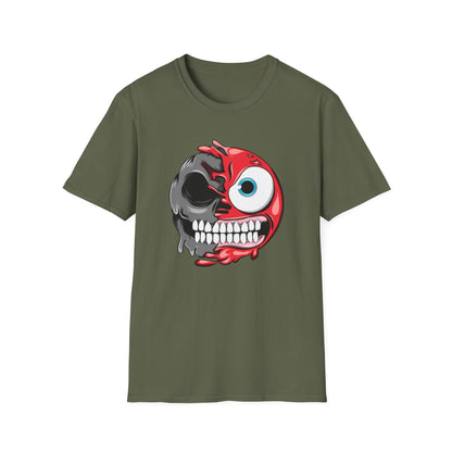 Awesome Split Personality Skull Emoji T-Shirt - Unique Edgy Design for Dark Humor & Bold Style