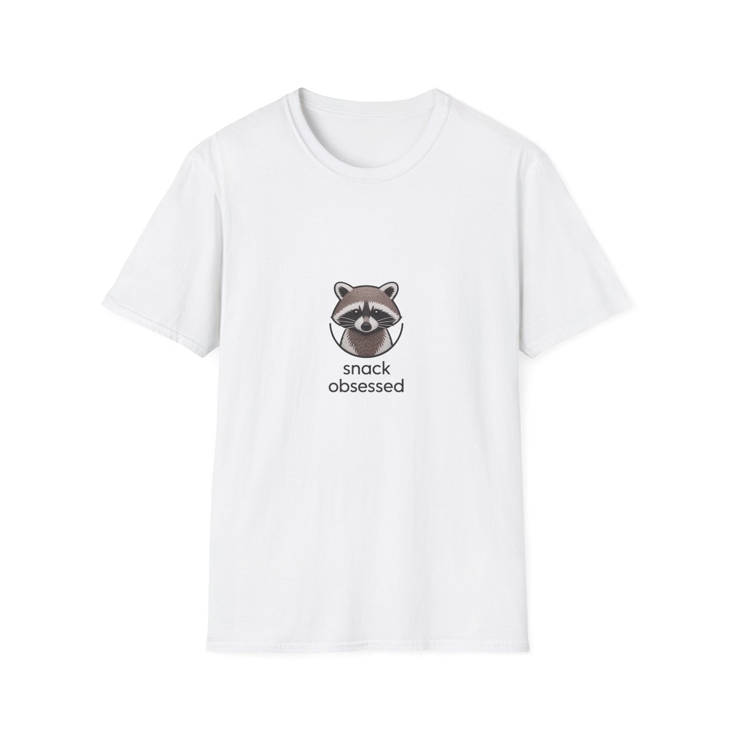 Snack Obsessed Raccoon T-Shirt - Adorable Embroidered Look Tee for Foodie Animal Lovers | Funny Wildlife Fan Gift