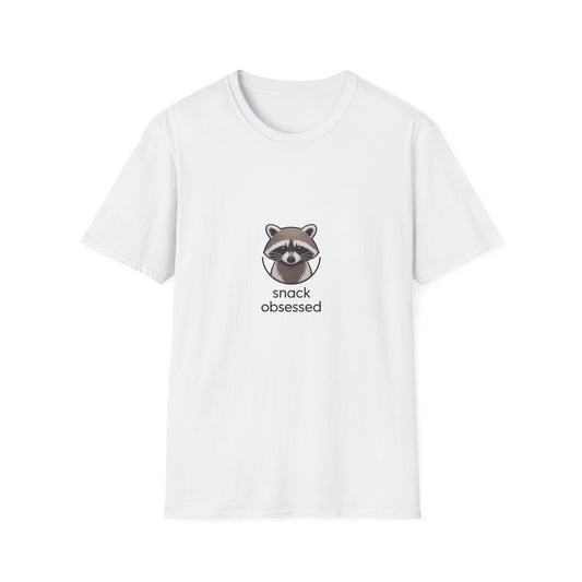 Snack Obsessed Raccoon T-Shirt - Adorable Embroidered Look Tee for Foodie Animal Lovers | Funny Wildlife Fan Gift