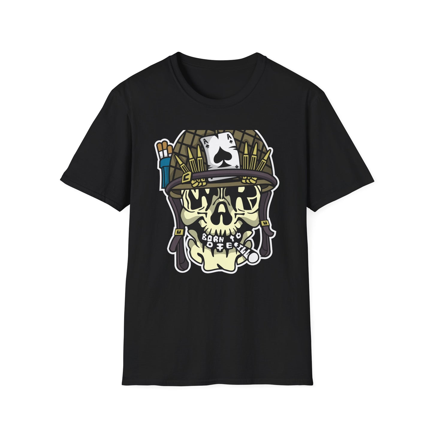 Born to Die Military Skull T-Shirt - Edgy Ace of Spades & Bullet Helmet Tee for Veterans, Bikers & Tattoo Lovers | Bold Statement Shirt