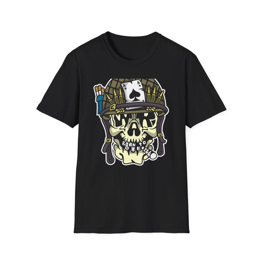Born to Die Military Skull T-Shirt - Edgy Ace of Spades & Bullet Helmet Tee for Veterans, Bikers & Tattoo Lovers | Bold Statement Shirt