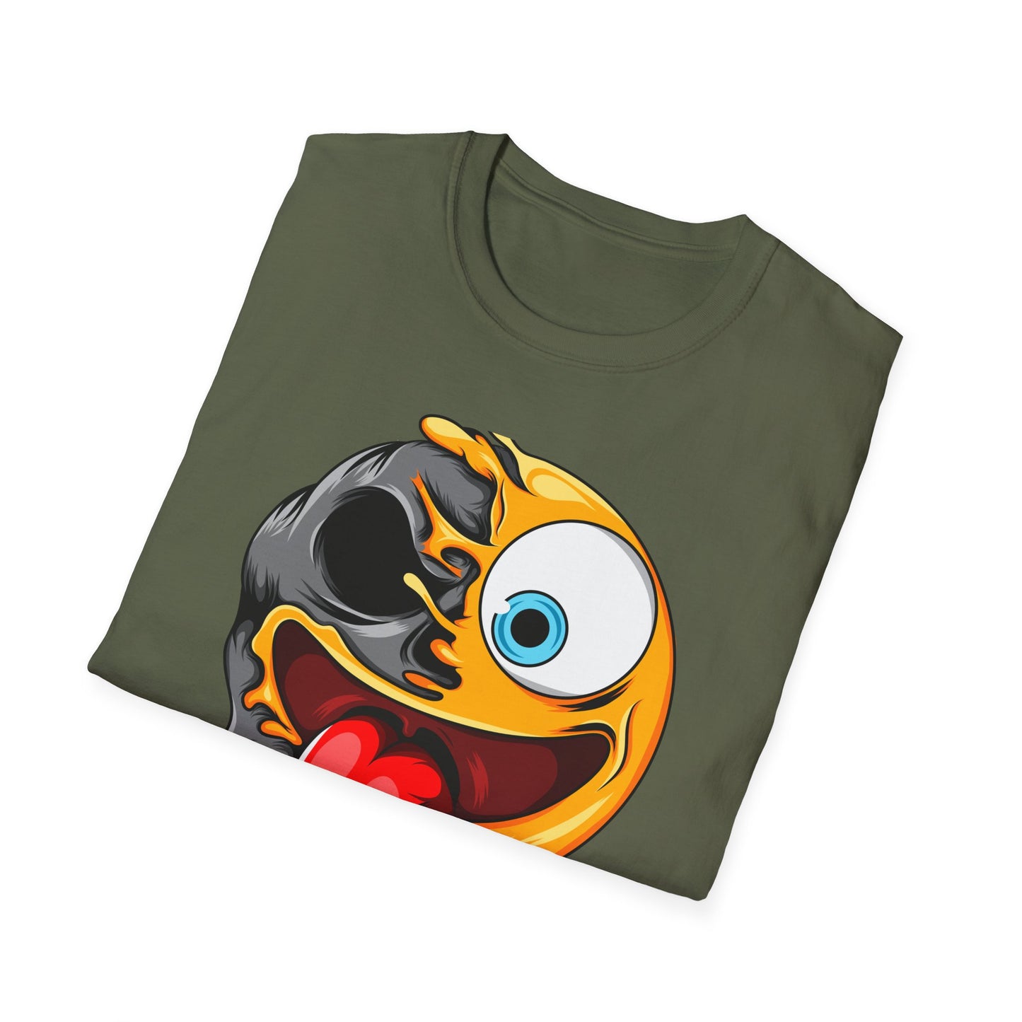 Unique Melting Skull Smiley Face T-Shirt - Vibrant Edgy Cartoon Graphic Tee for Pop Culture Fans