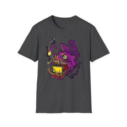 Fierce Anglerfish Smartphone T-Shirt - Deep Sea Tech Monster Graphic Tee | Unique & Trendy Gift for Gamers