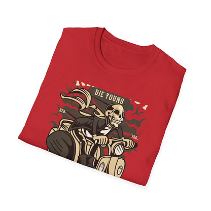 Ride Fast Die Young Skeleton Scooter Club T-Shirt - Vintage Edgy Graphic Tee for Daring Souls | Epic Biker Style