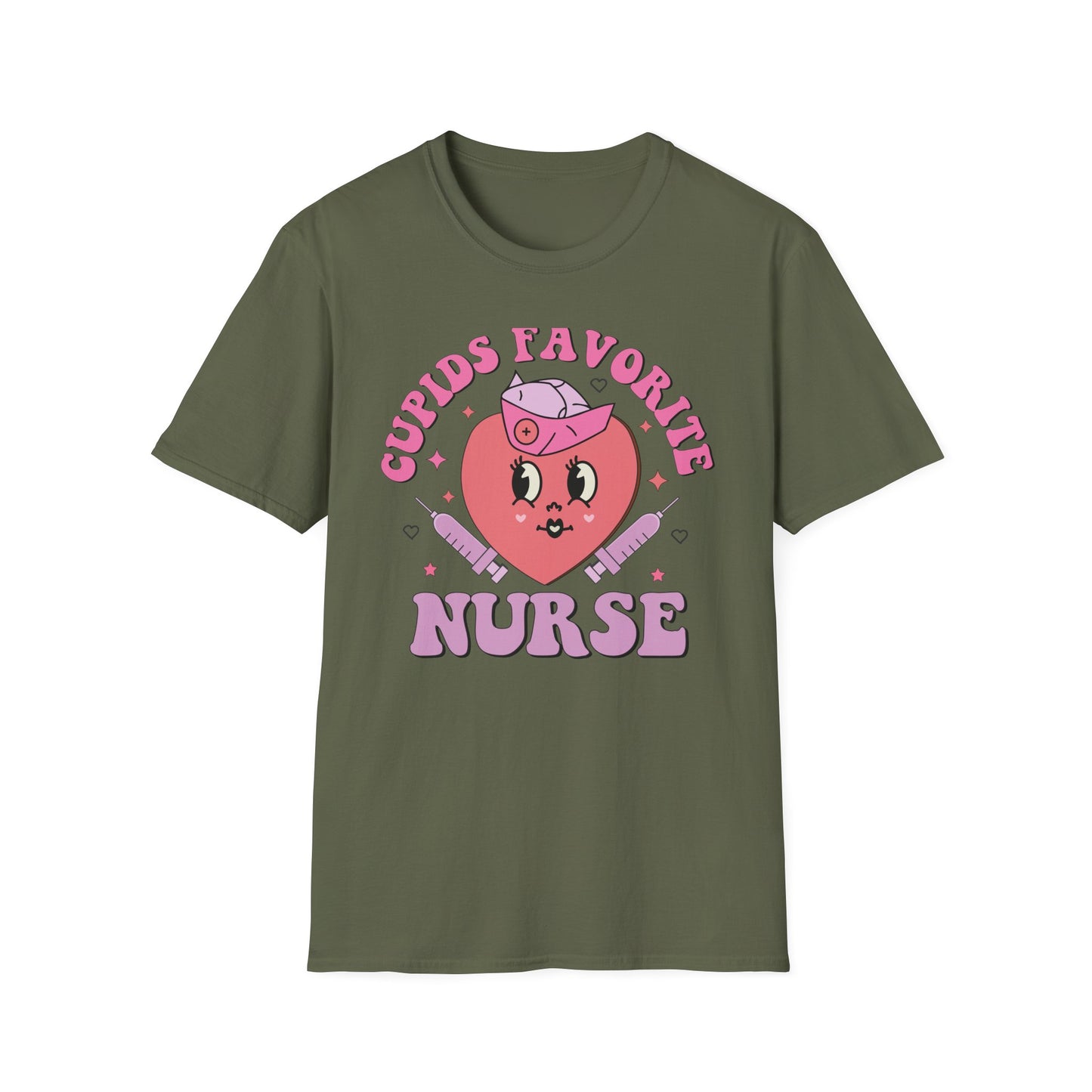 Groovy Cupid's Favorite Nurse T-Shirt | Retro Heart & Syringe Design | Valentine's Day Gift for RNs!
