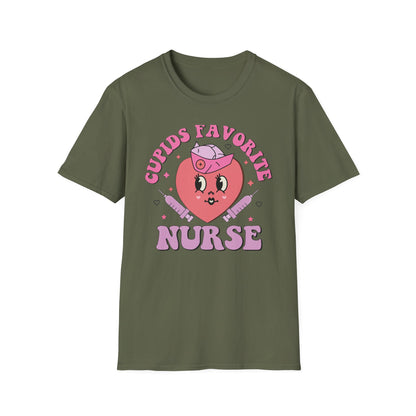 Groovy Cupid's Favorite Nurse T-Shirt | Retro Heart & Syringe Design | Valentine's Day Gift for RNs!