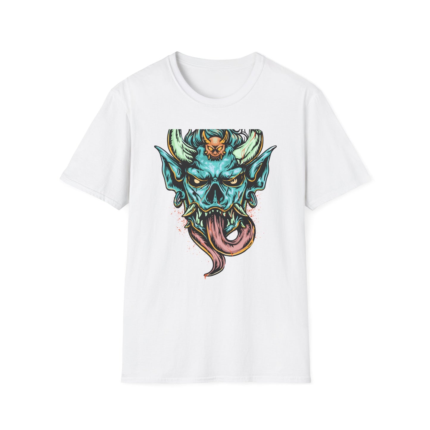 Fierce Oni Demon Mask T-Shirt | Vibrant Mythical Beast Graphic Tee | Unleash Your Bold & Edgy Style